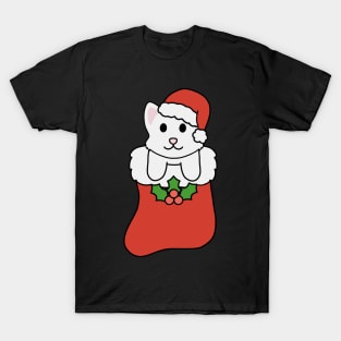 Christmas White Cat Stocking T-Shirt